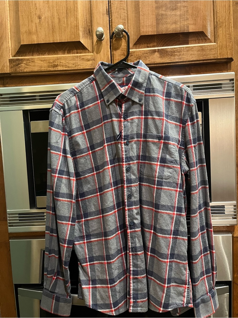 Johnnie-O Men's Gray Plaid Button-Down Shirt with Red Accents